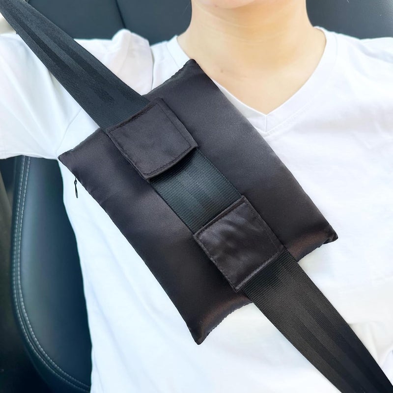 HapiPoppy Port Pillows Chemo Port Pillow for Seatbelt Pacemaker Chest Protector Chemo Patients Cancer Open-Heart Incision Recovery Post Surgery Support Cushion Gifts, Silky Satin Black - Image 1